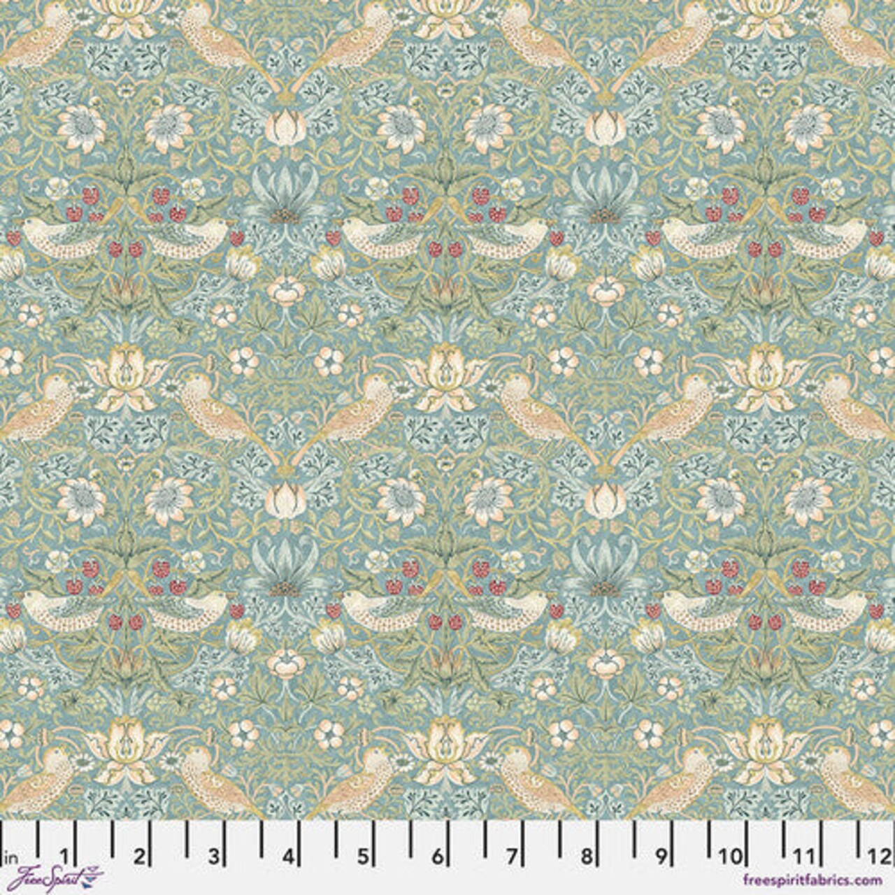 Fabric FreeSpirit Morris & Co. Aqua Mini Strawberry Thief by the Quarter Yard PWWM002.AQUAX